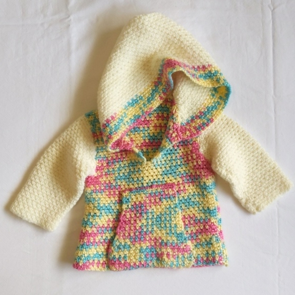 handmade multicolor knit boho hoodie sweater 3-6 months baby girl